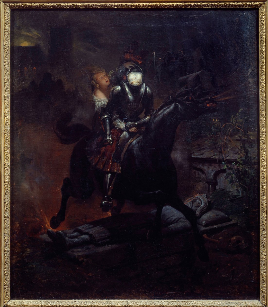 Leonores ballade Illustration af Gottfried Burgers digt "" Leonore" (1747-1794), Døden på hans hest tager Leonore. Maleri af Emile Jean Horace Vernet (1789-1863) 1839 søn. 0,61x0,55 m Nantes, musee des Beaux Arts af Emile Jean Horace Vernet