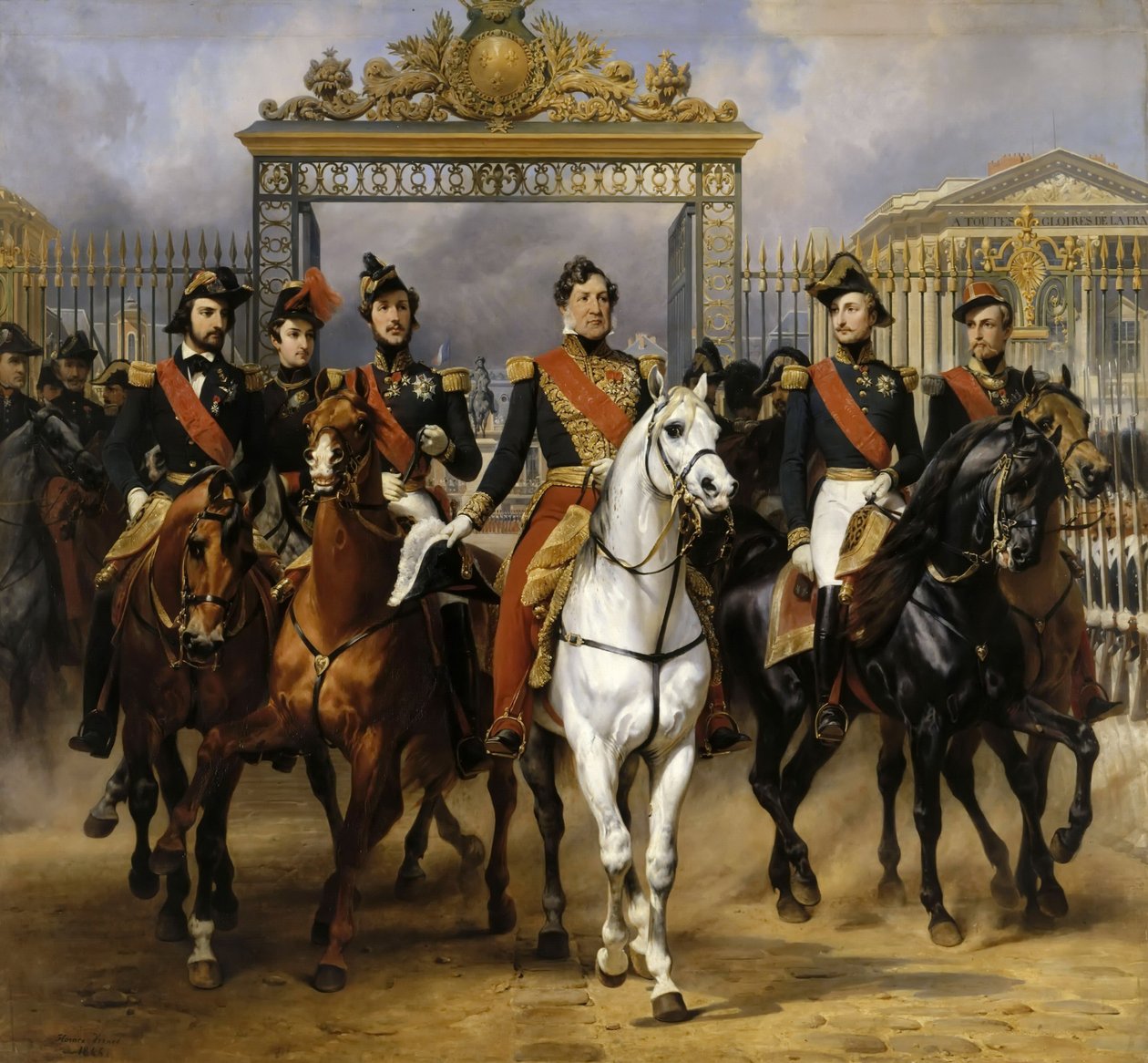 Louis Philippe og hans sønner til hest ved denne forlader Versailles af låsen, 10. juni 1837 af Emile Jean Horace Vernet