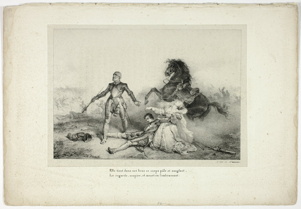 Hun holdt i sine arme liget bleg og blodig... af Emile Jean Horace Vernet