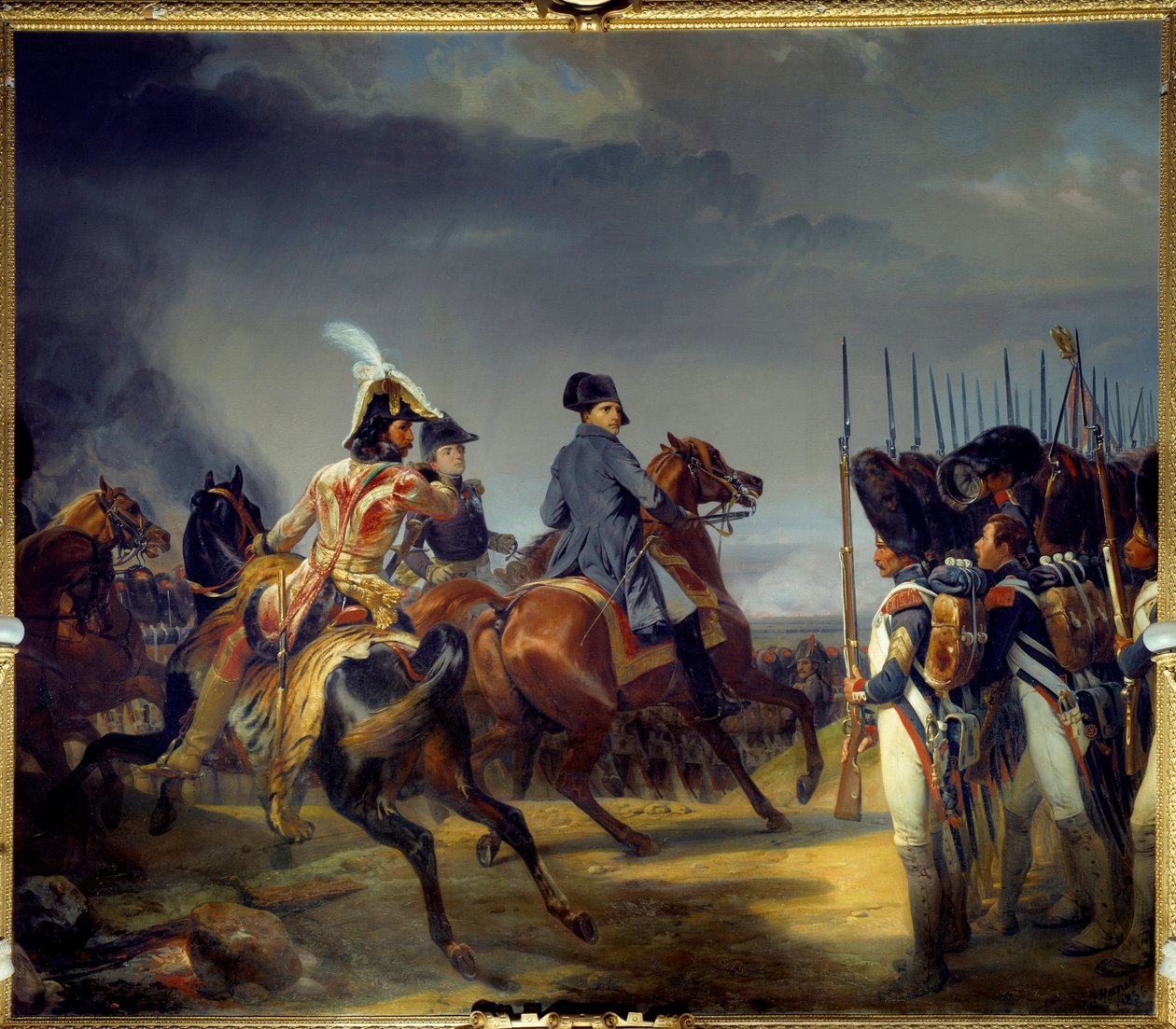 Slaget ved Iena den 14/10/1806, kejser Napoleon I (1769-1821), Joachim Murat og Louis Alexandre (Louis-Alexandre) Berthier passerer vagtgennemgangen Maleri af Emile dit Horace Vernet (1789-1863) 1836 Dim 4, 65x5,43 m af Emile Jean Horace Vernet