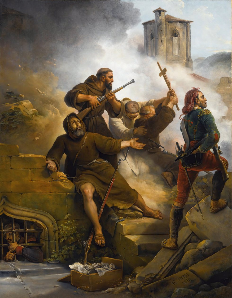 Den første belejring af Zaragoza, 1819. af Emile Jean Horace Vernet