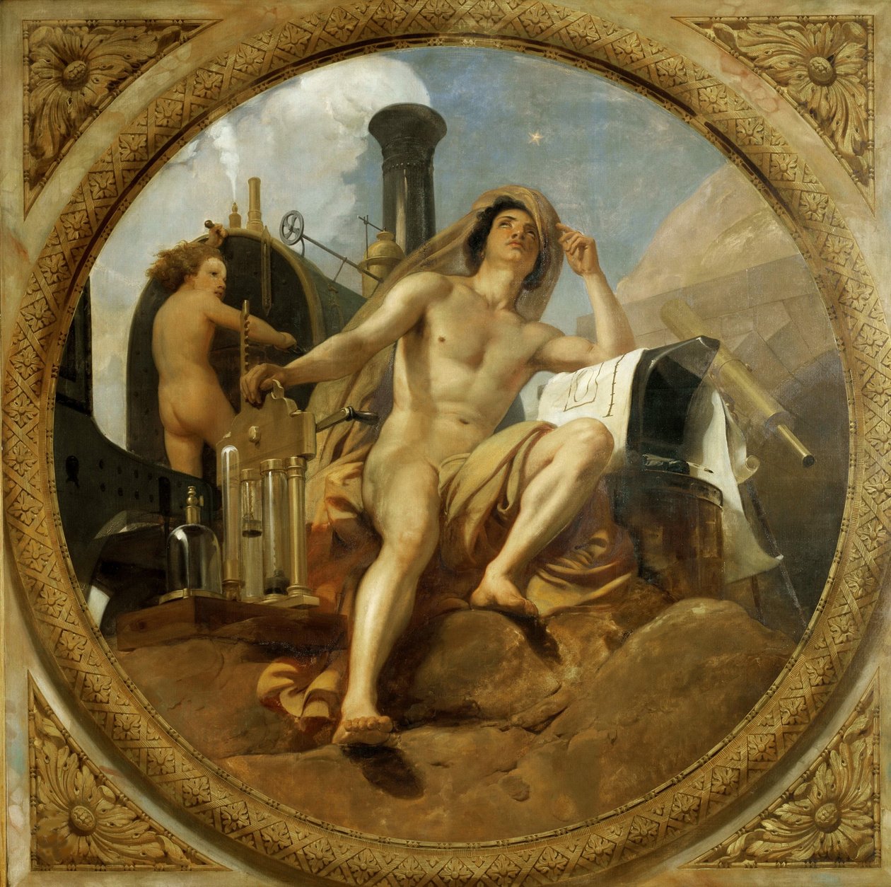 Dampens geni på jorden Loftsmaleri, Salle des Pas perdus, 1839-1847. af Emile Jean Horace Vernet