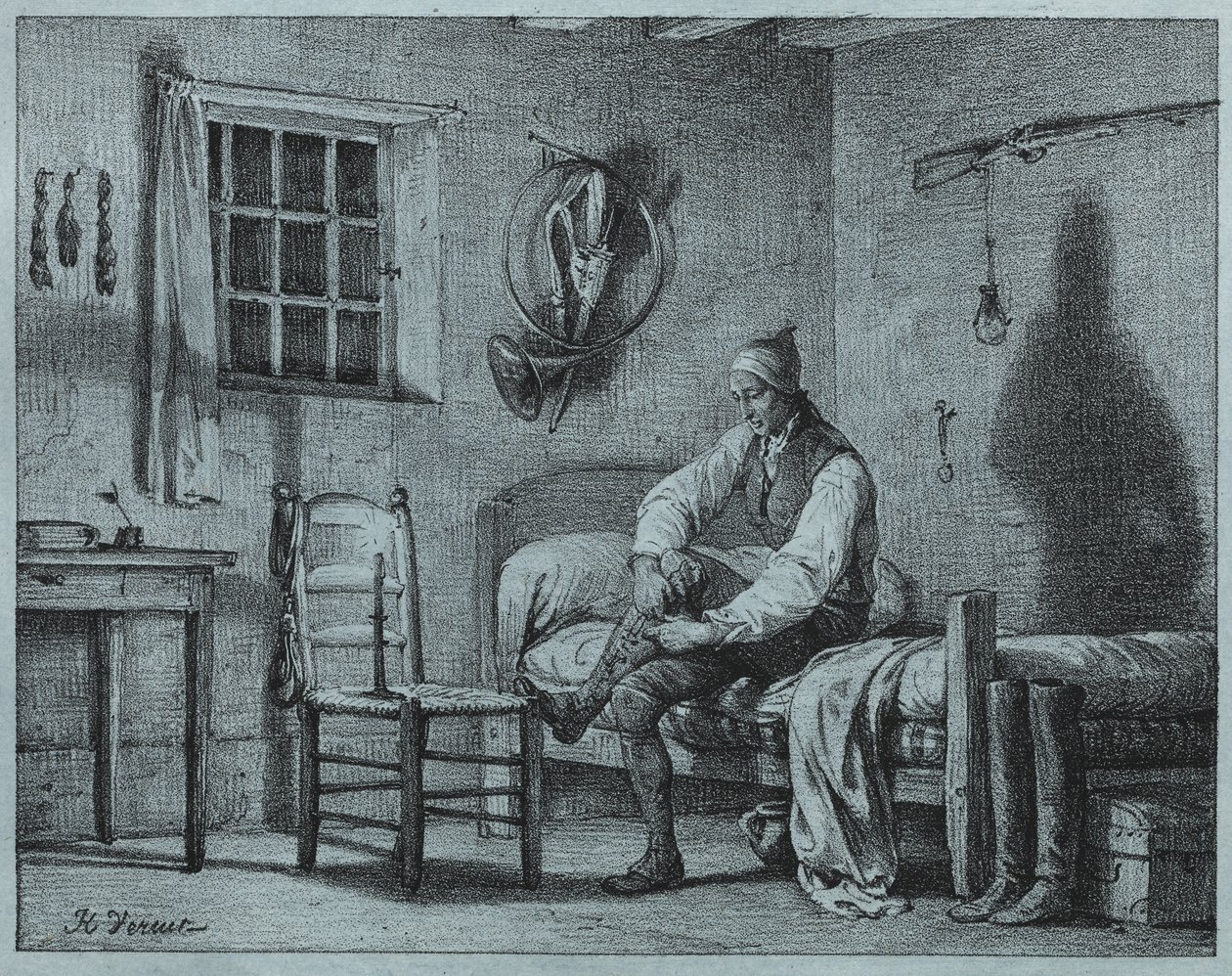 Manden-tjeneren af Limier rejser sig fra sengen af Emile Jean Horace Vernet