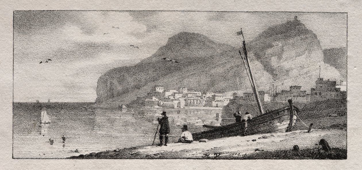 Udsigt over en havn af Emile Jean Horace Vernet