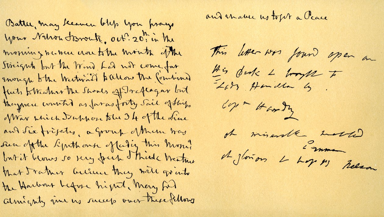 Brev fra Lord Horatio Nelson til Lady Emma Hamilton, 19. oktober 1805 af Horatio Nelson