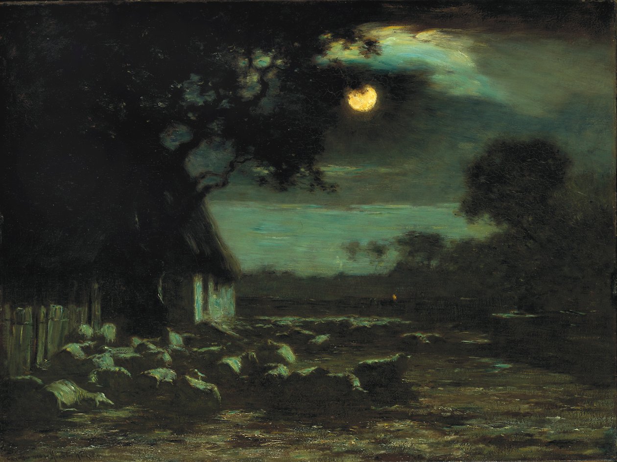 Fåregård, Moonlight, 1906. af Horatio Walker