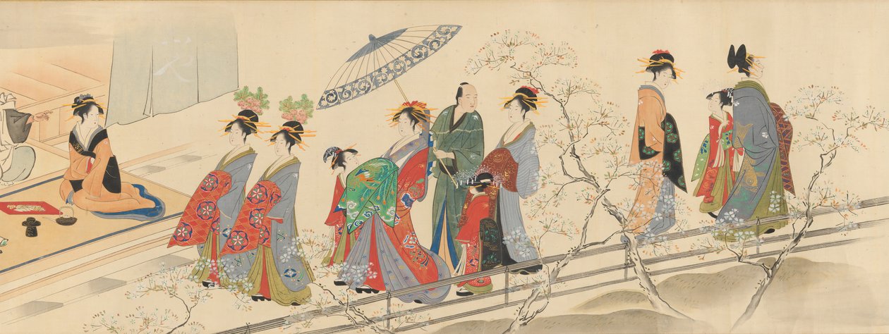 Three Gods of Fortune Besøg Yoshiwara..., begyndelsen af det 19. århundrede. af Hosoda Eishi
