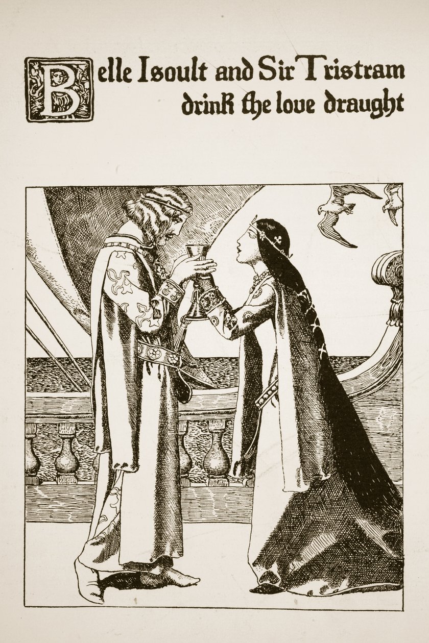 Belle Iseult og Sir Tristram drak kærlighedstørken, illustration fra 