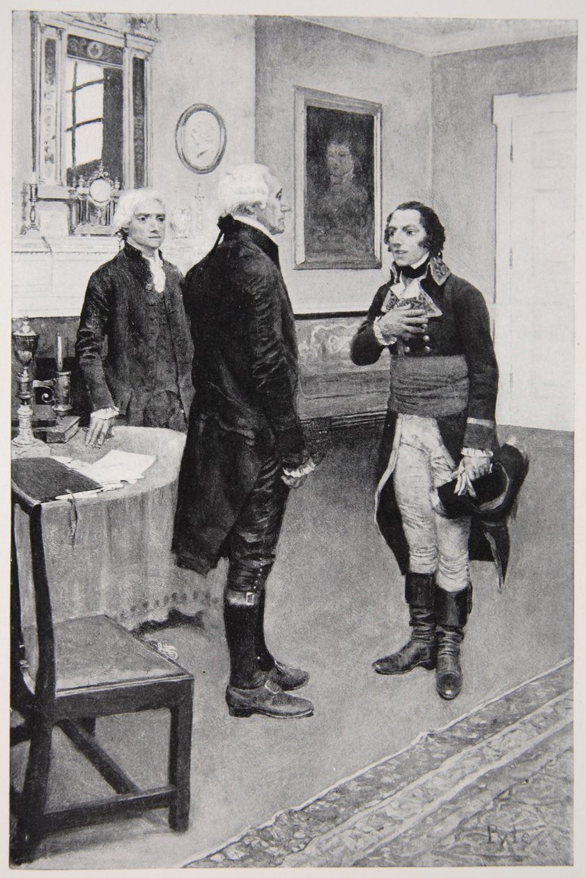 Citizen Genet blev formelt præsenteret for Washington den 19. april 1793 af Howard Pyle