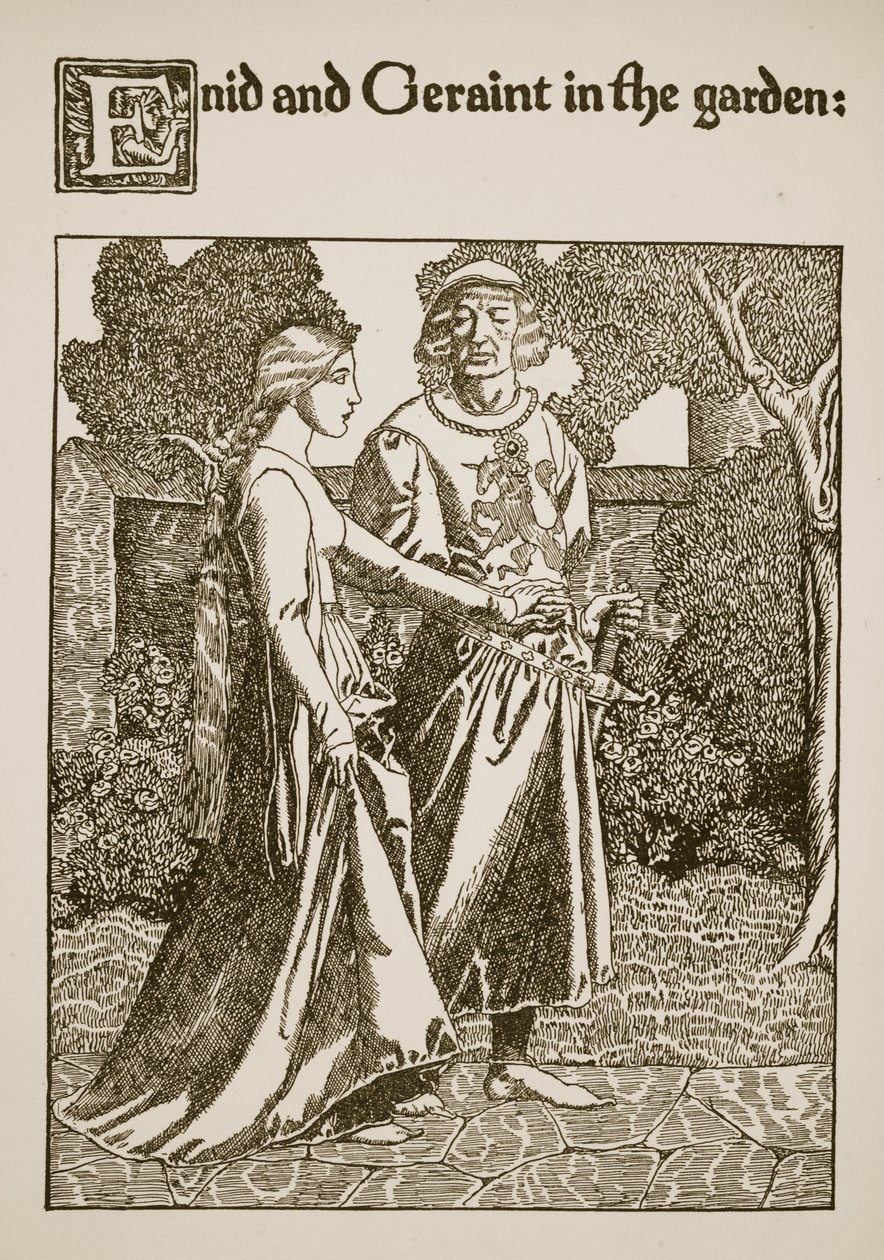 Enid og Geraint i haven, illustration fra 