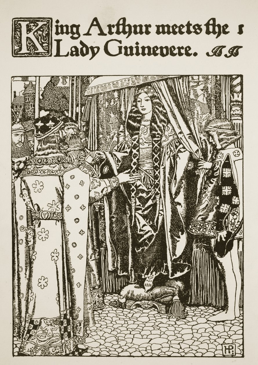 Kong Arthur møder Lady Guinevere, illustration fra 
