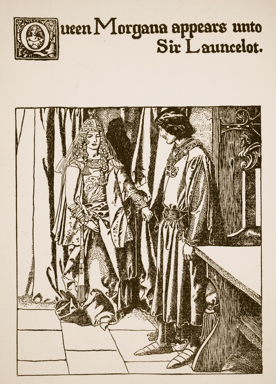 Dronning Morgana dukker op for Sir Launcelot, illustration fra 