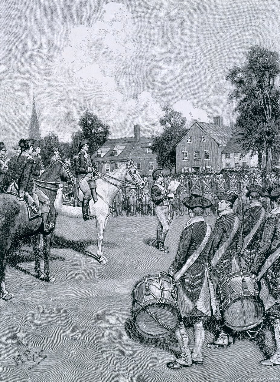 Læsning af erklæringen for Washingtons hær, New York, den 9. juli 1776, illustration fra 