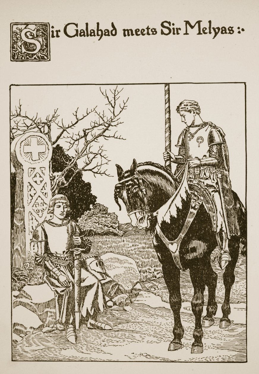 Sir Galahad møder Sir Melyas, illustration fra 