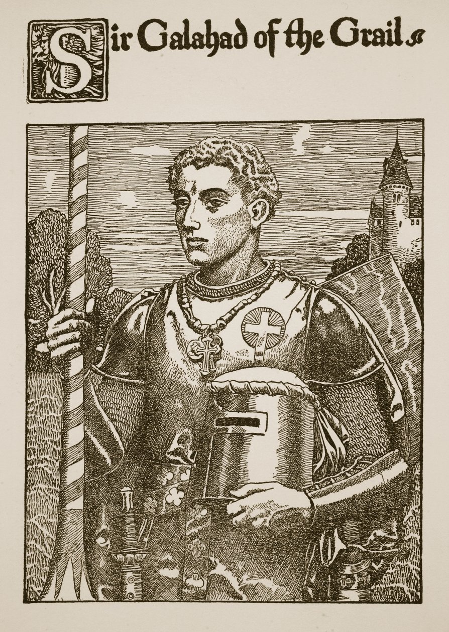 Sir Galahad og gralen, illustration fra "The Story of the Grail and the Passing of Arthur", ca.1910 af Howard Pyle