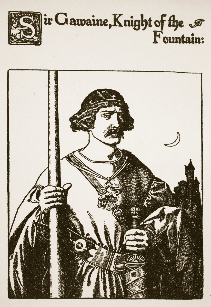Sir Gawaine, ridder af springvandet, illustration fra "The Story of Sir Launcelot and his Companions", 1907 af Howard Pyle