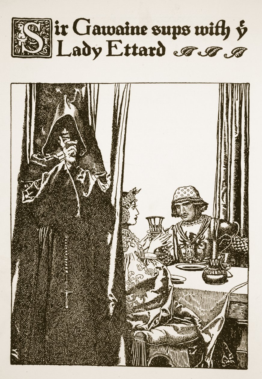 Sir Gawaine sups med dig Lady Ettard, illustration fra 