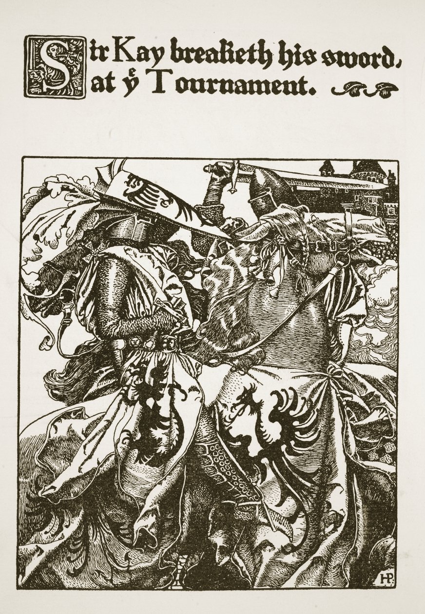 Sir Kay brækker sit sværd ved ye Tournament, illustration fra 