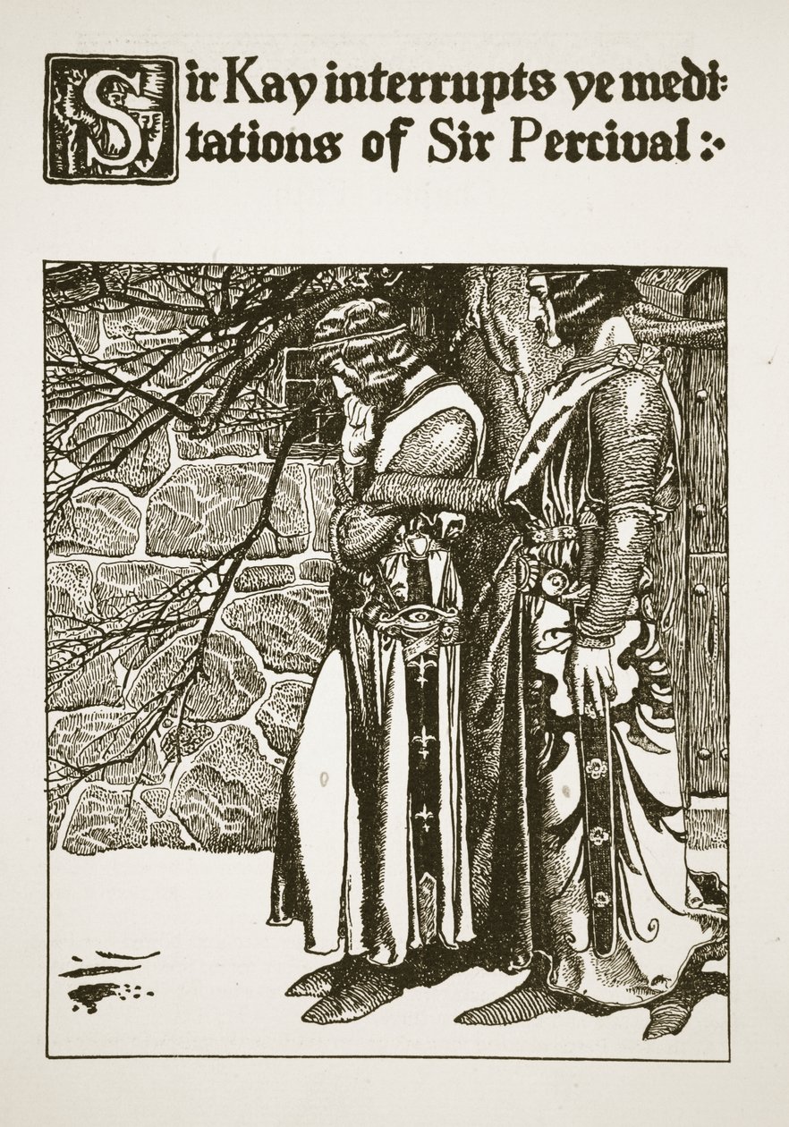 Sir Kay afbryder Sir Percivals meditationer, illustration fra 