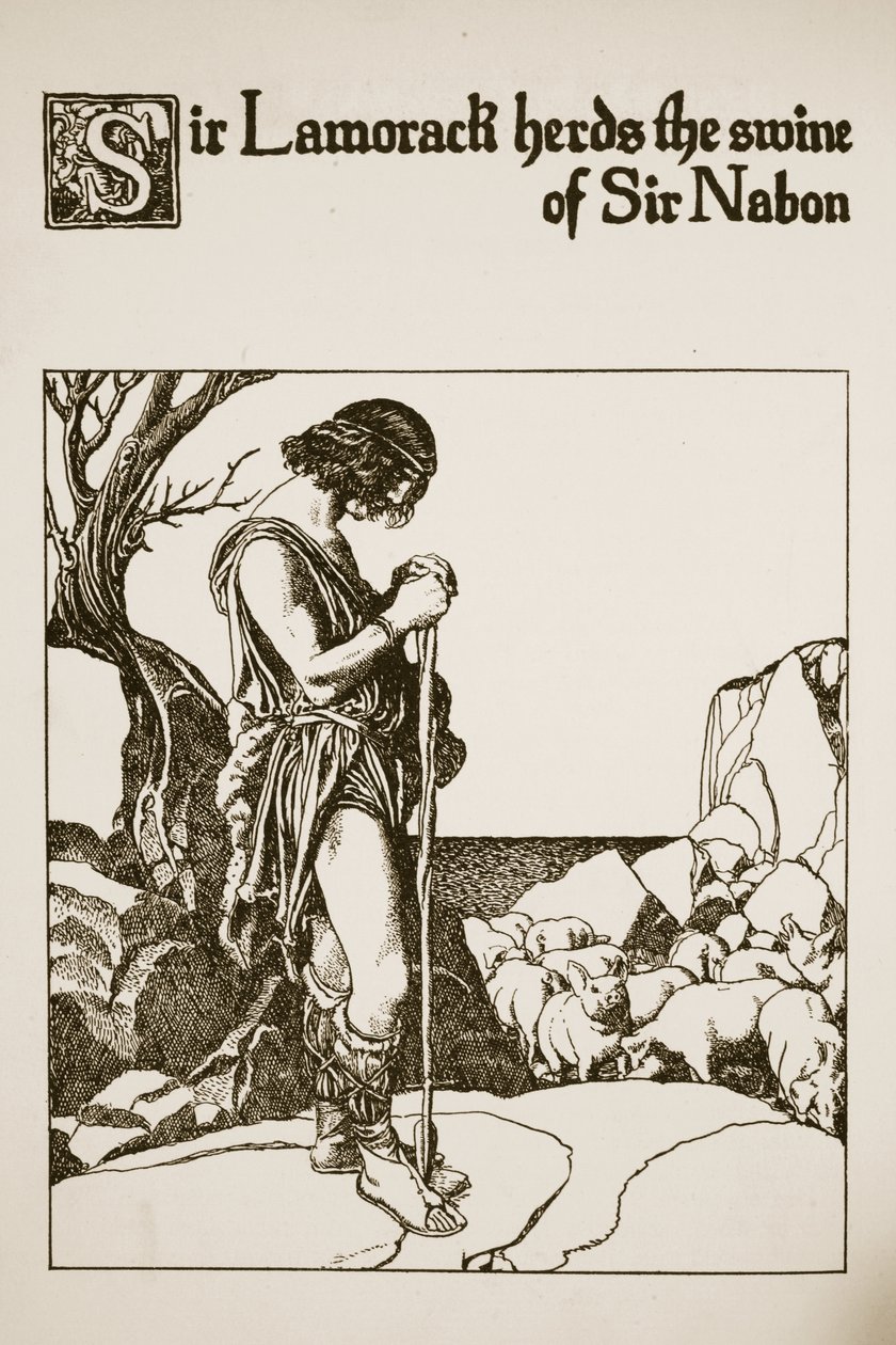 Sir Lamorack hyrder Sir Nabons svin, illustration fra 