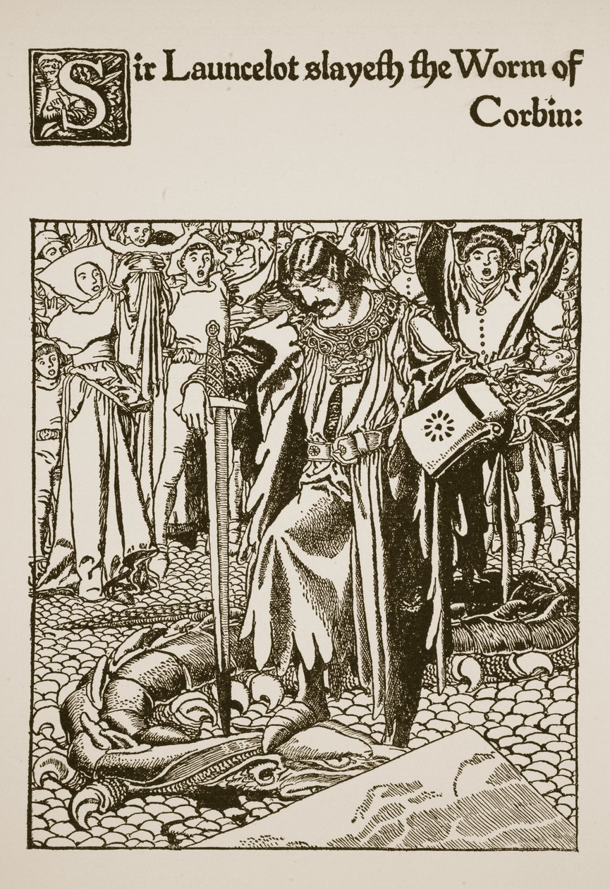 Sir Launcelot dræber Corbins orm, illustration fra 