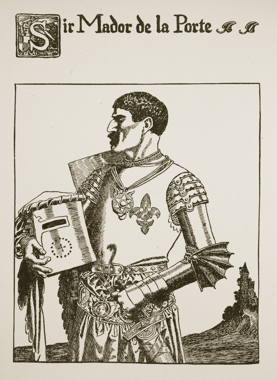 Sir Mador de la Porte, illustration fra "The Story of the Grail and the Passing of Arthur", ca.1910 af Howard Pyle