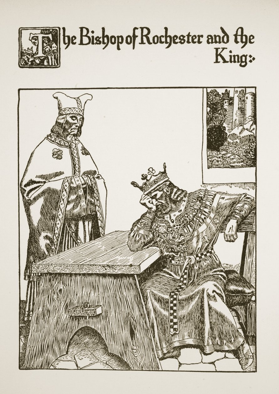 Biskoppen af Rochester og kongen, illustration fra "The Story of the Grail and the Passing of Arthur", ca.1910 af Howard Pyle