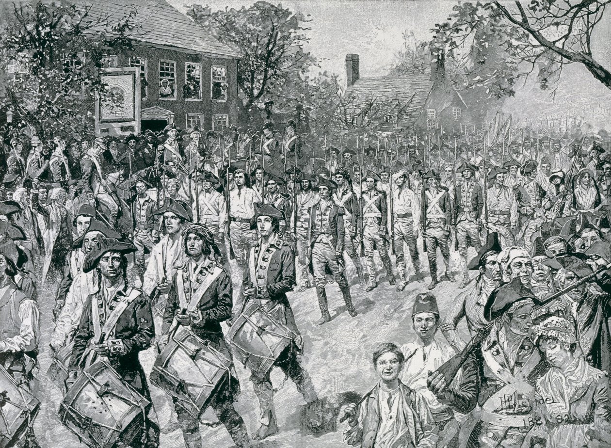 The Continental Army Marching Down the Old Bowery, New York, 25. november 1783, illustration fra 