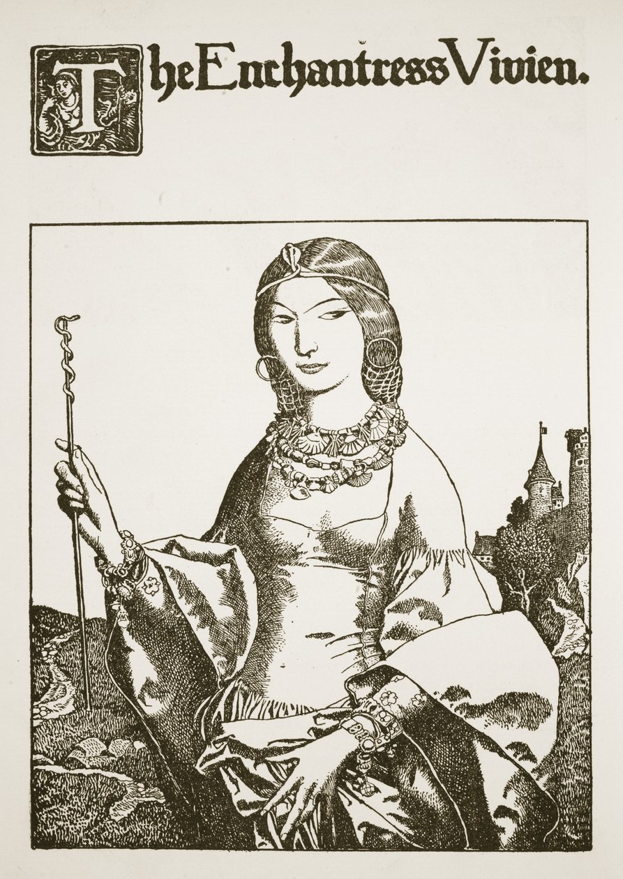 Fortrylleren Vivien, illustration fra "Historien om Kong Arthur og hans riddere", 1903 af Howard Pyle