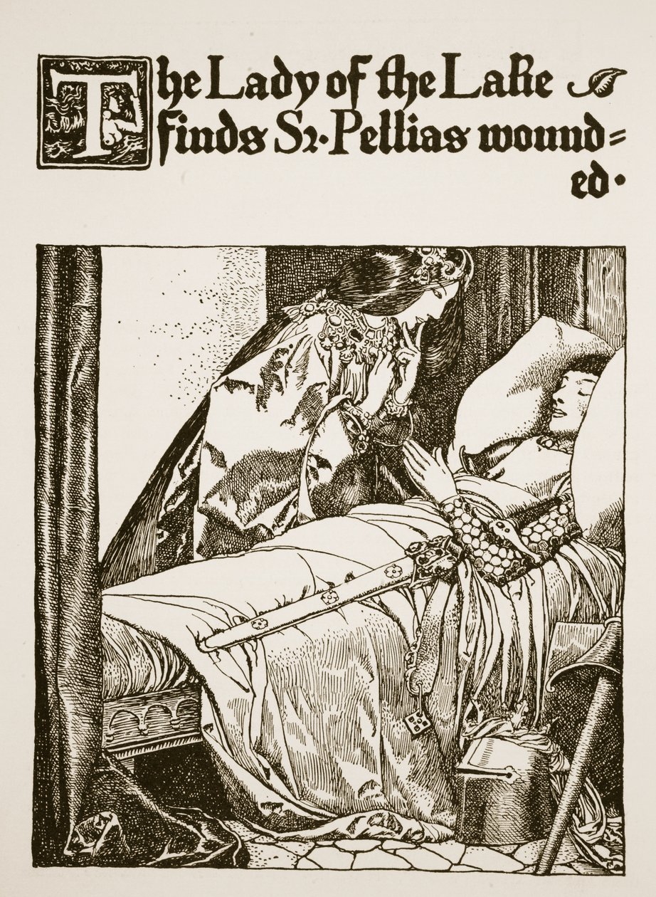 The Lady of the Lake finder Sir Pellias såret, illustration fra 