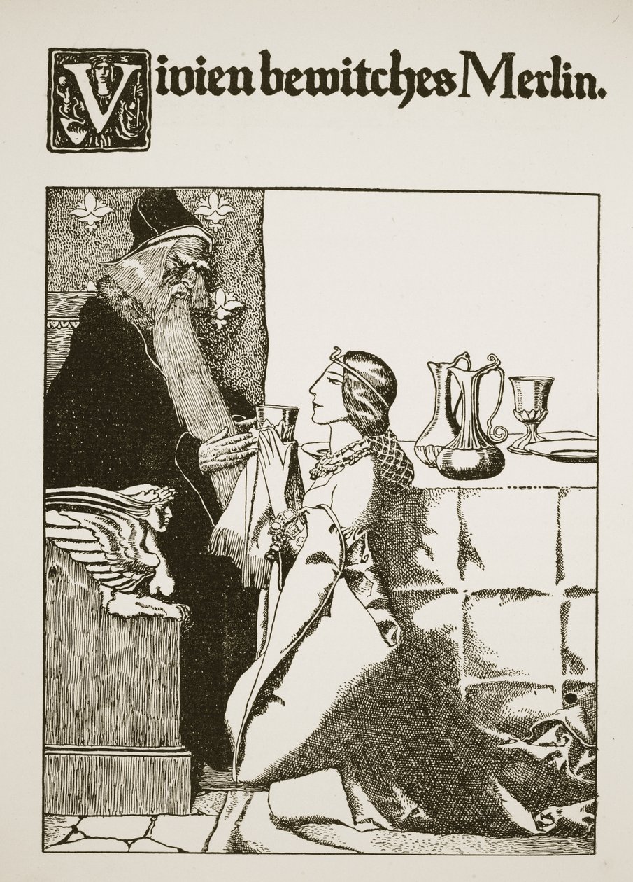 Vivien forhekser Merlin, illustration fra 