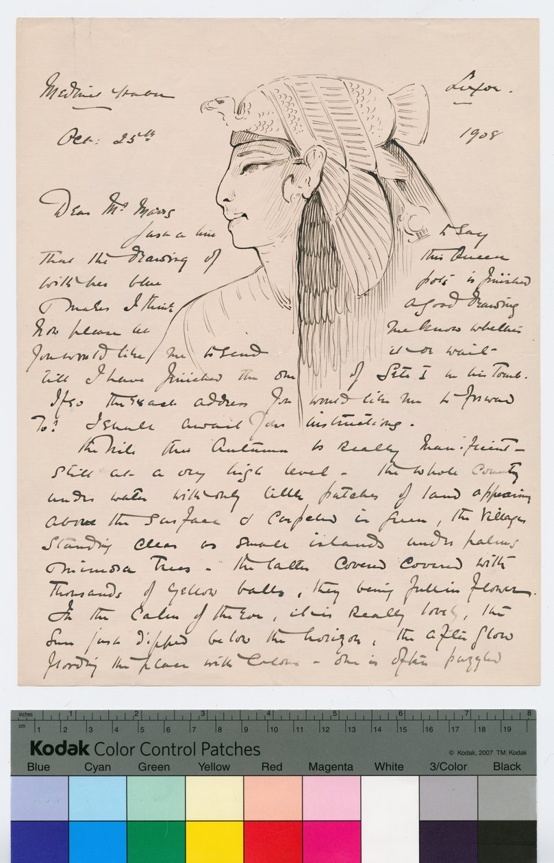 Side 1 af et brev fra Howard Carter til Kingsmill Marrs, 25. oktober 1908 (pen og blæk på papir) af Howard Carter