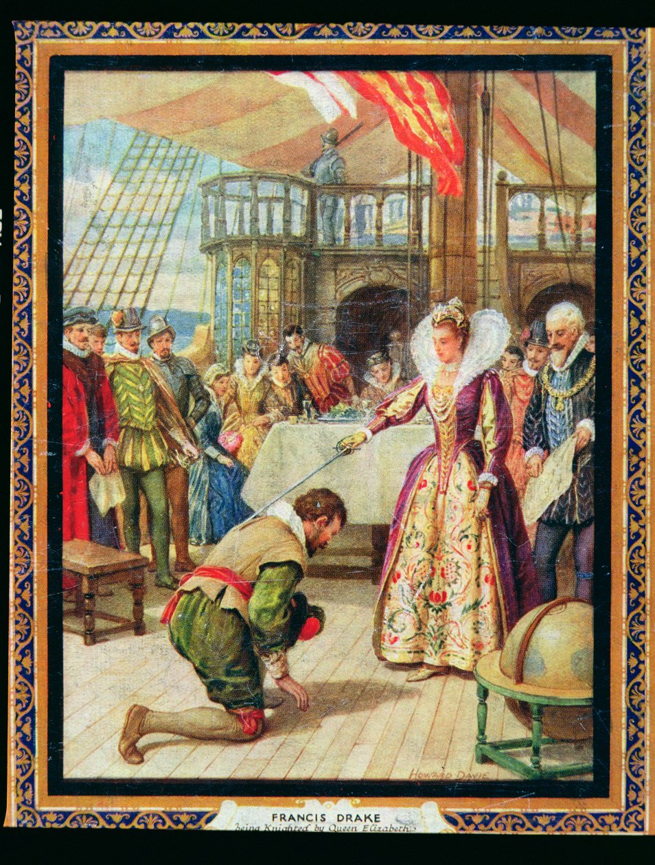 Dronning Elizabeth I (1530-1603) ridder Francis Drake (1540-96), illustration fra 