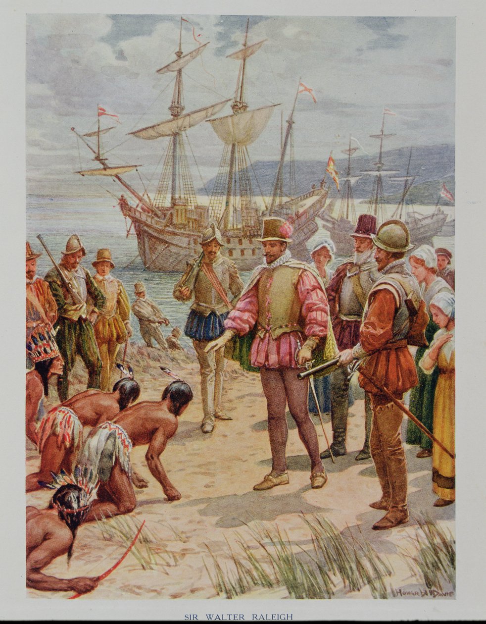 Sir Walter Raleigh (1552-1618) lander ved Virginia af Howard Davie