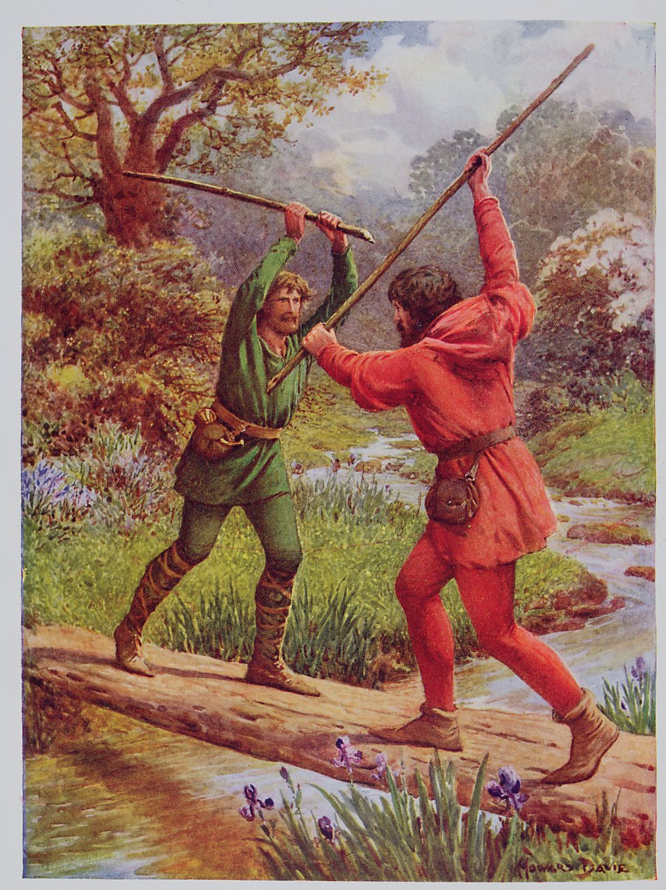 Kampen mellem Robin Hood og Little John, illustration fra 