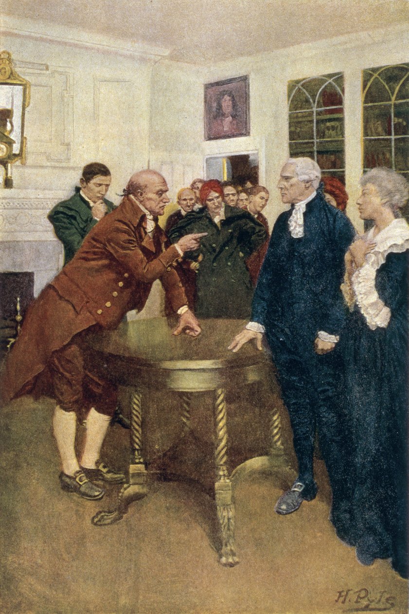 En komité af patrioter, der leverer et ultimatum til en konges rådmand, illustration fra 