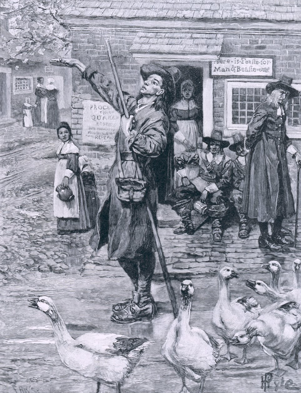 En Quaker Exhorter i New England, illustration fra 