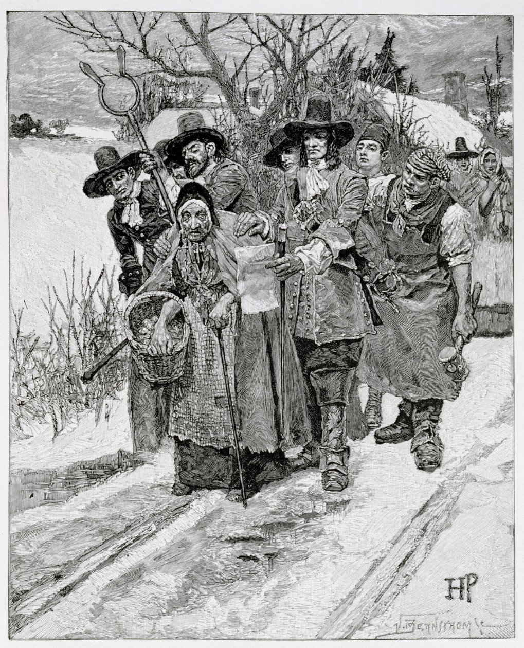 Arresting a Witch, graveret af J. Bernstrom, illustration fra 