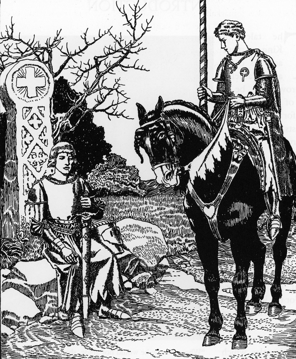 Arthurian Legend: Galahad Meets Melyas de Lyle Illustration af Howard Pyle (1853-1911) fra The Story of the Grail and the passing of Arthur” Privatsamling fra 1910 af Howard Pyle