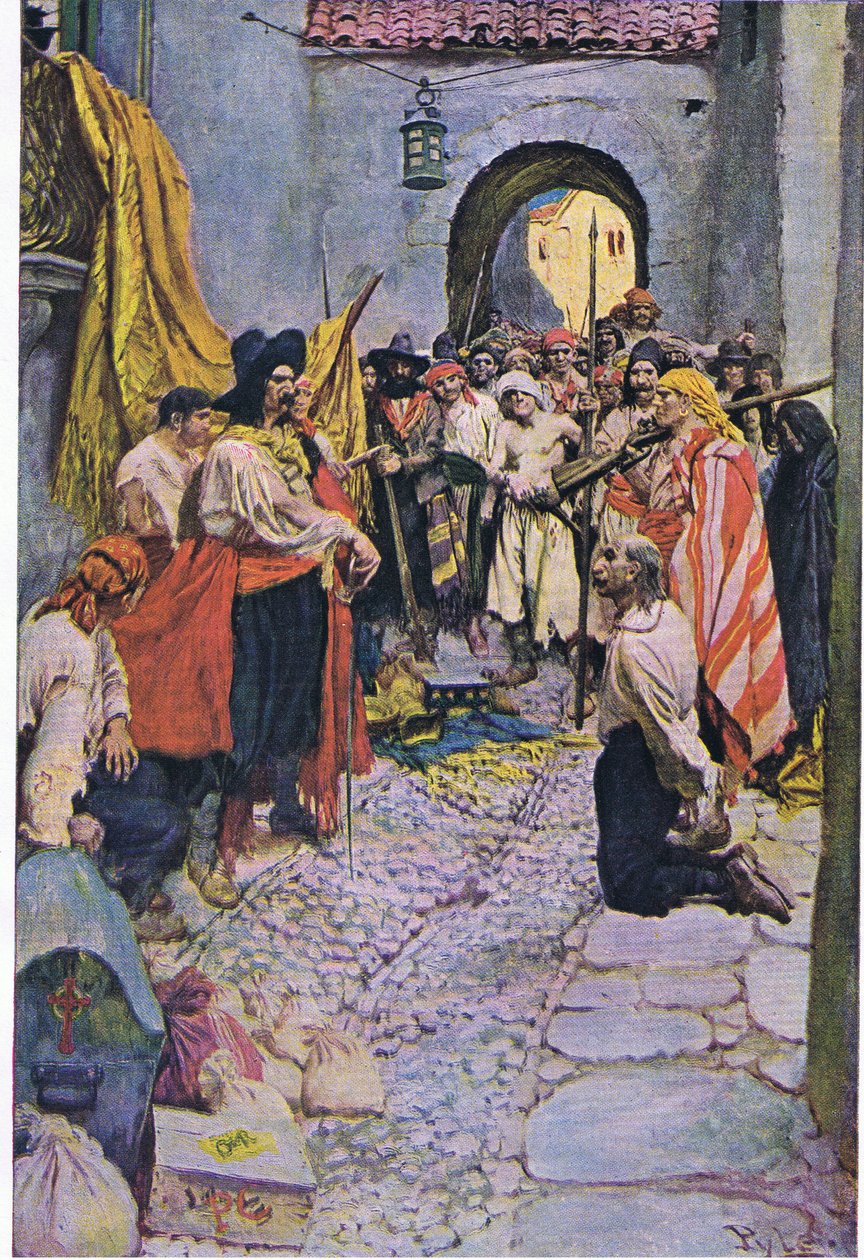 Afpressende hyldest fra borgerne, fra Howard Pyles Book of Pirates udgivet af Harper & Bros, 1921 af Howard Pyle