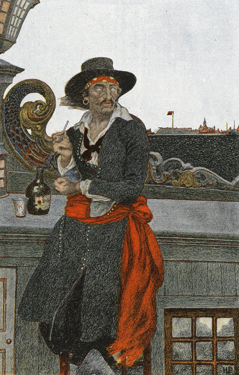 Kidd på dækket af Adventure Galley, begyndelsen af det 20. århundrede (bogillustration) af Howard Pyle