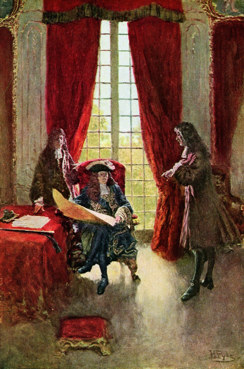 La Salle anmoder kongen om tilladelse til at udforske Mississippi, illustration fra 