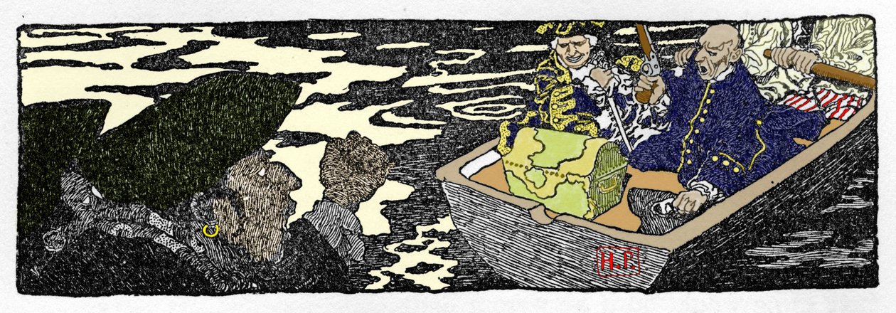 Piraten Jack Ballister ""Historien om Jack Ballisters formuer"" i ""Book of pirates Buccaneers and Marooners of the Spanish Main"" illustre af Howard Pyle (1853-1911), amerikansk illustrator af Howard Pyle