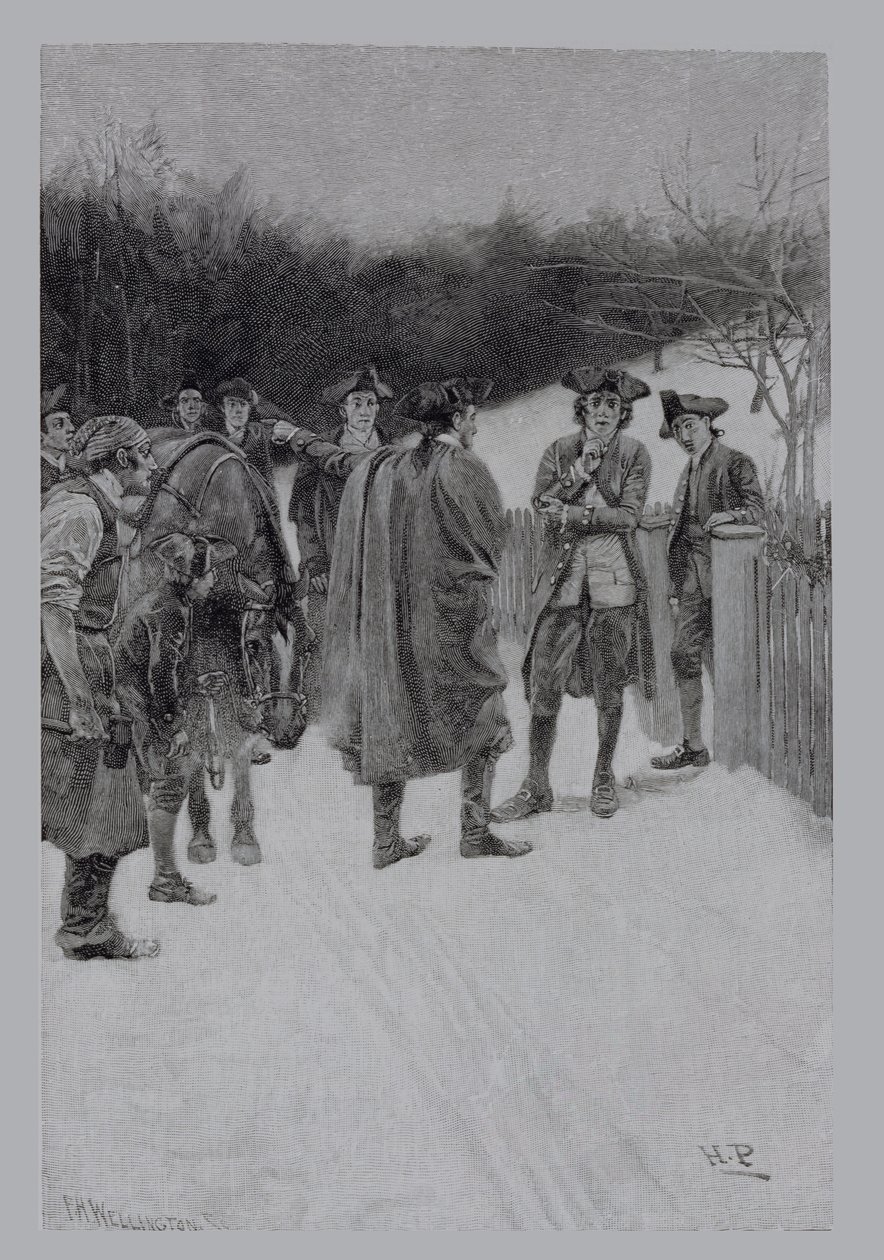Paul Revere bringer nyheder til Sullivan, indgraveret af F.H. Wellington, illustration fra 