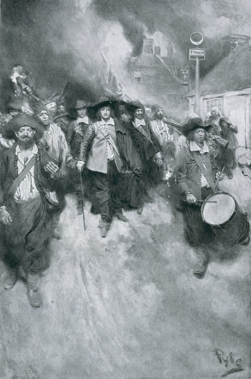 The Burning of Jamestown, 1676, illustration fra 
