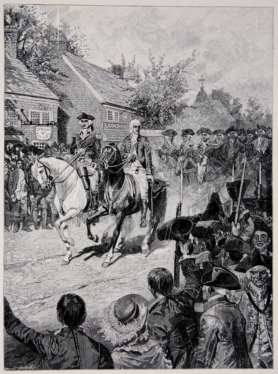 Den civile procession ledet af general Washington og guvernør Clinton af Howard Pyle