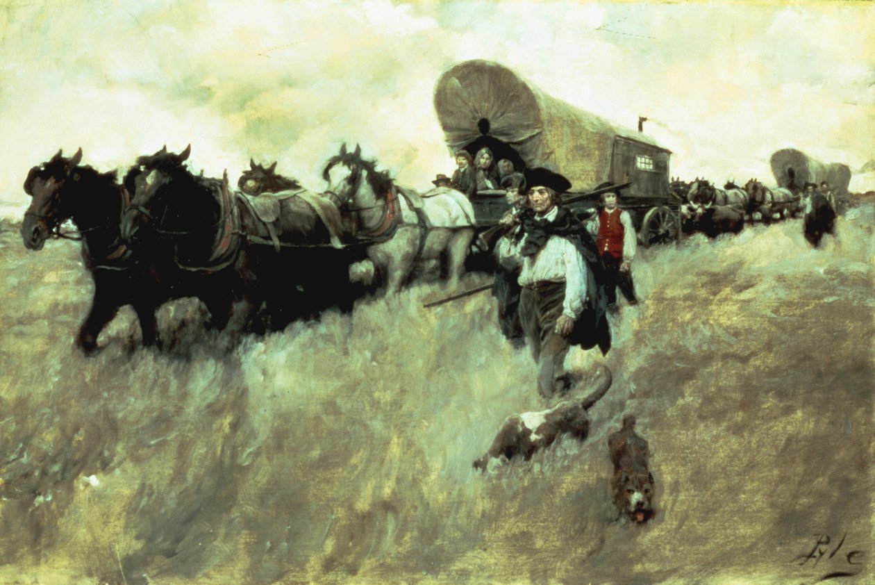 Connecticut-bosætterne på vej ind i det vestlige reservat, 1795 af Howard Pyle