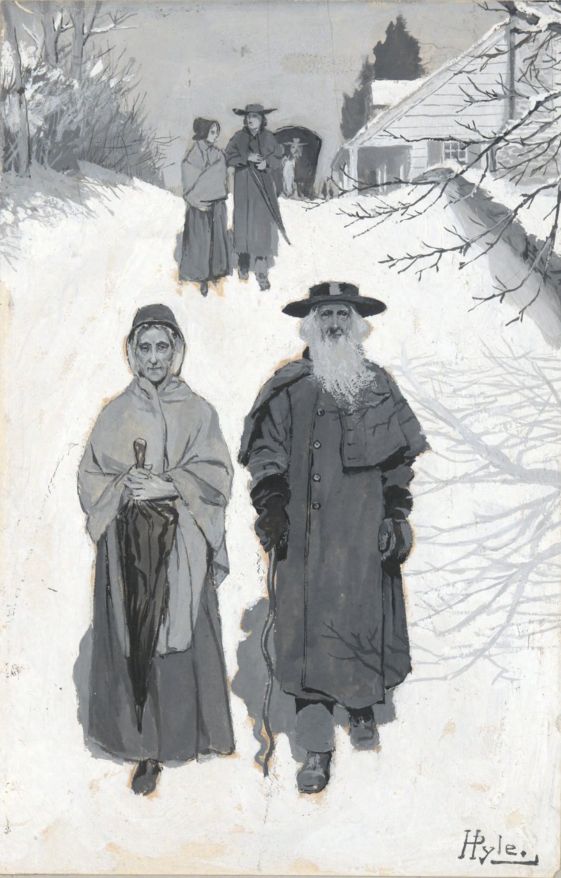 The Dunkers - Going to Meeting, tegning af en illustration udgivet i Harper af Howard Pyle
