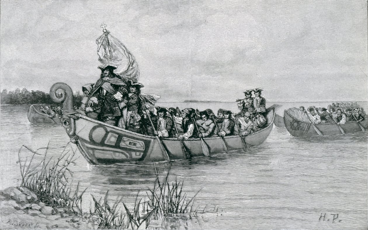 The Landing of Cadillac, illustration fra 
