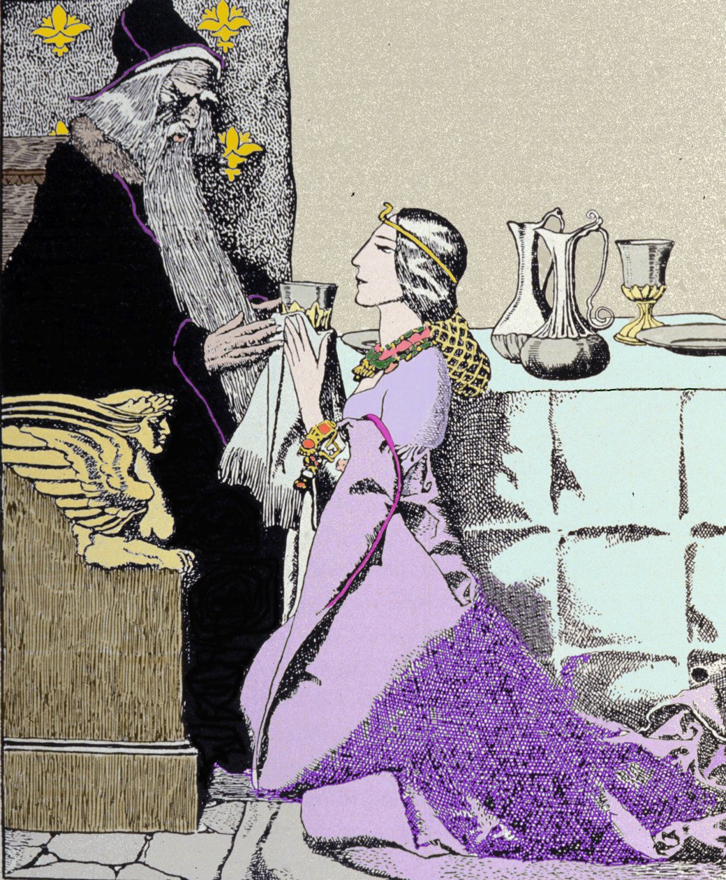 Viviane-gebyret betager Merlin the Enchanter. Illustration af Howard Pyle (1853 - 1911), amerikansk illustrator af Howard Pyle
